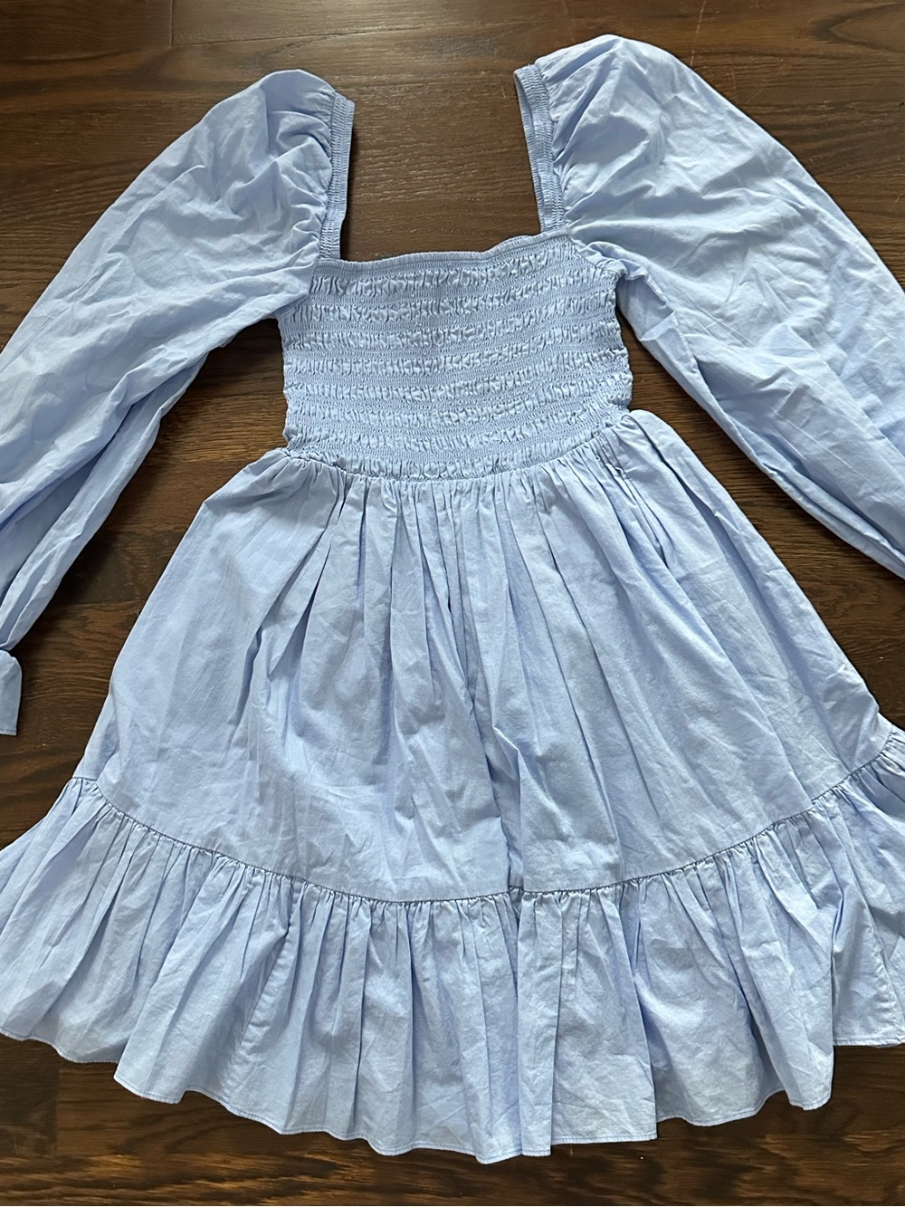 & Other Stories Pale Blue Smocked Bodice Puff Sleeve Dress